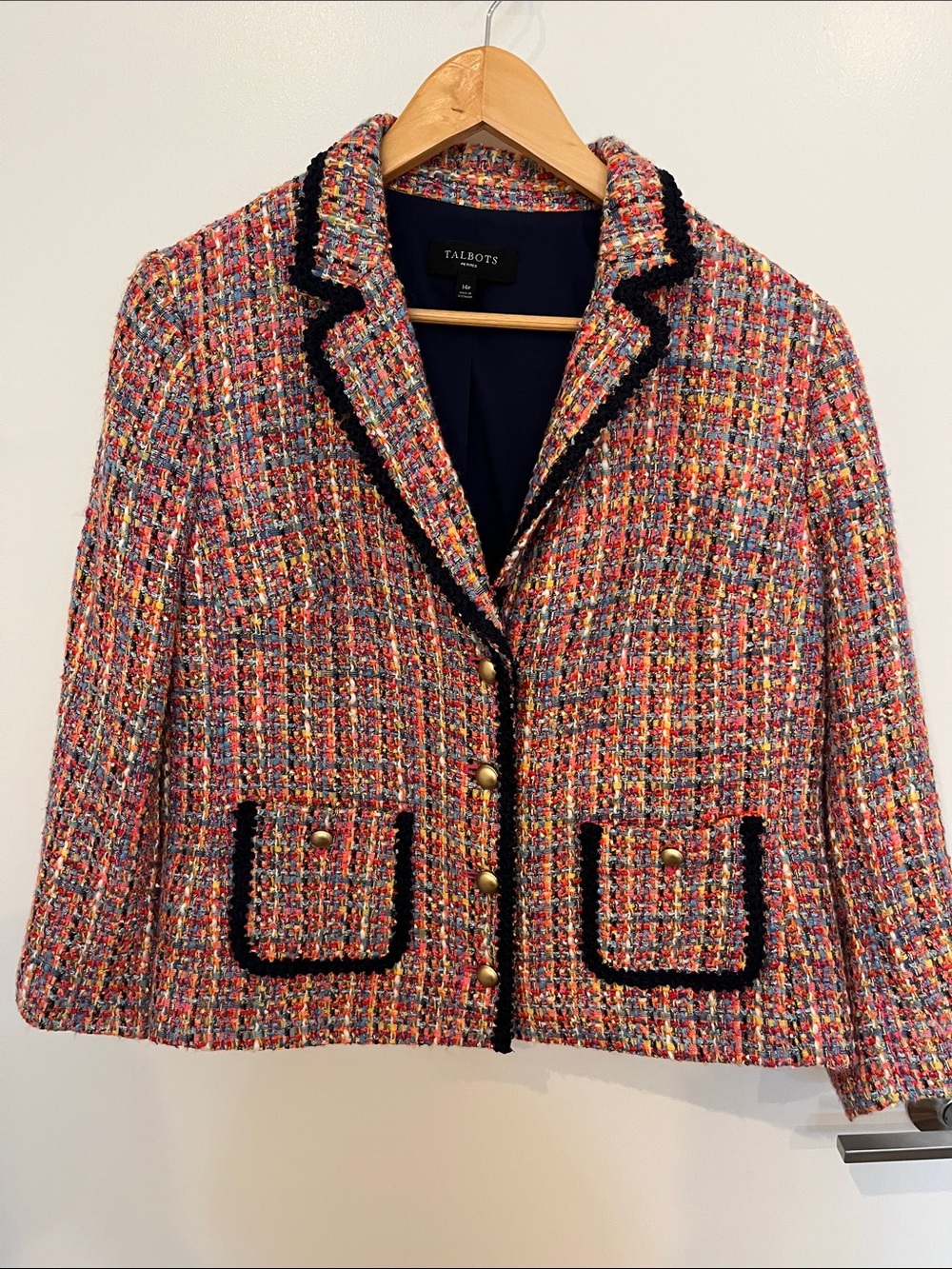 Talbots Multicolor Tweed Blazer with Navy Trim